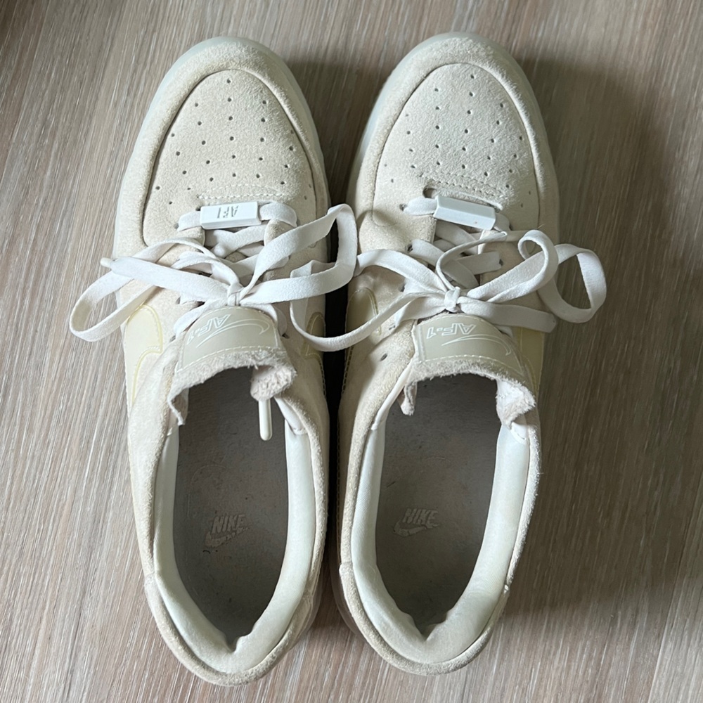 Nike Women's Pale Yellow Suede Air Force 1 Shadow Sneakers - Picture 5 of 8